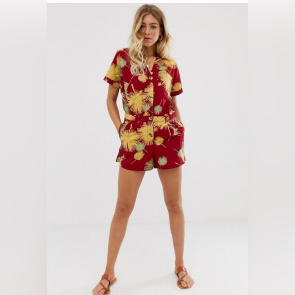 Free People Maroon Malibu Tropical Print Shorts Romper Women Size XS NEW $108